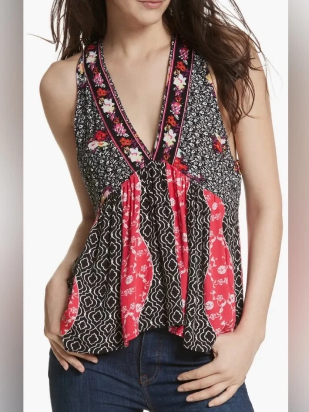 Free People Dream Darlin Deep V Babydoll Razorback V-Neck • Medium